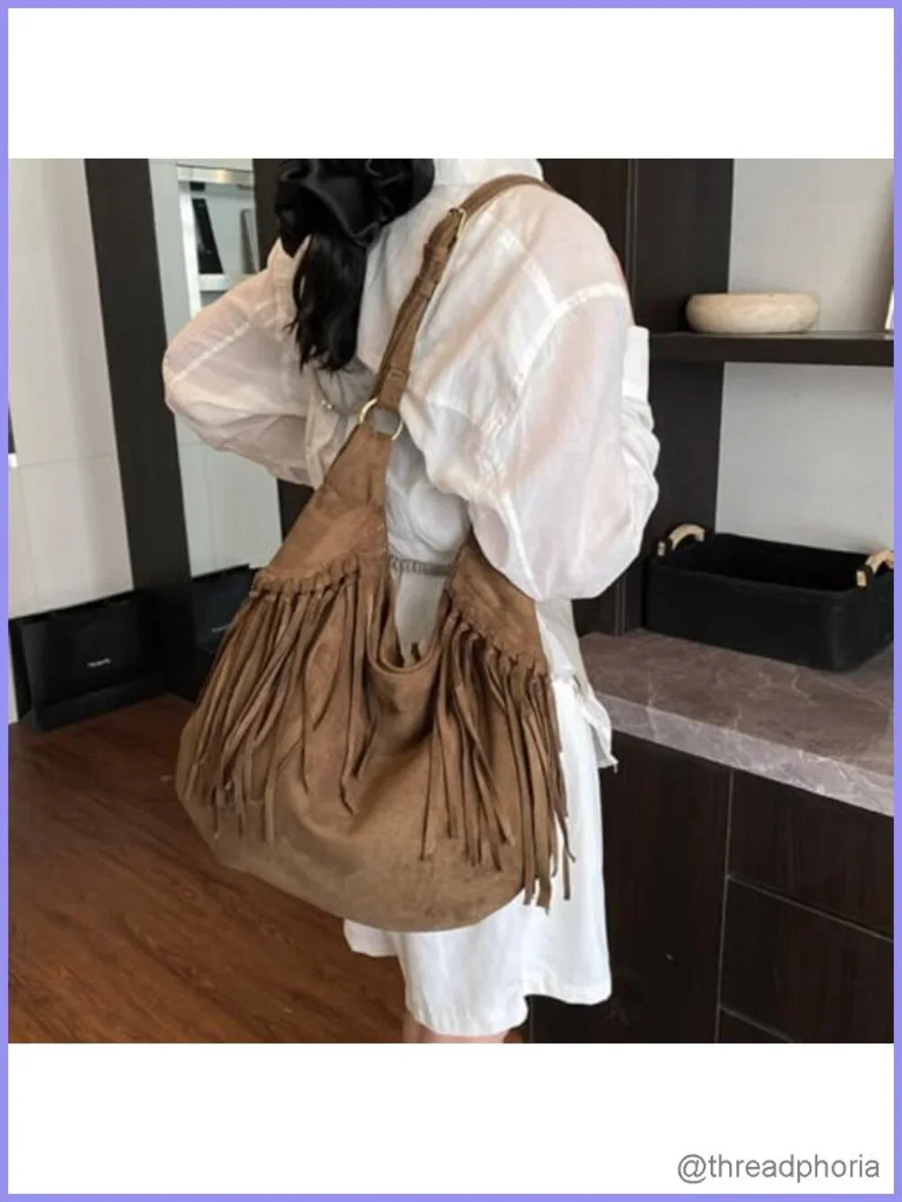 Vintage Fringe Hobo Bag Tote Shoulder Crossbody Purse Women Suede Boho